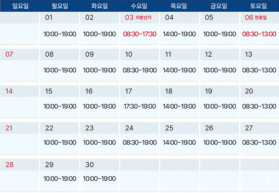 김형진 원장 진료 일정